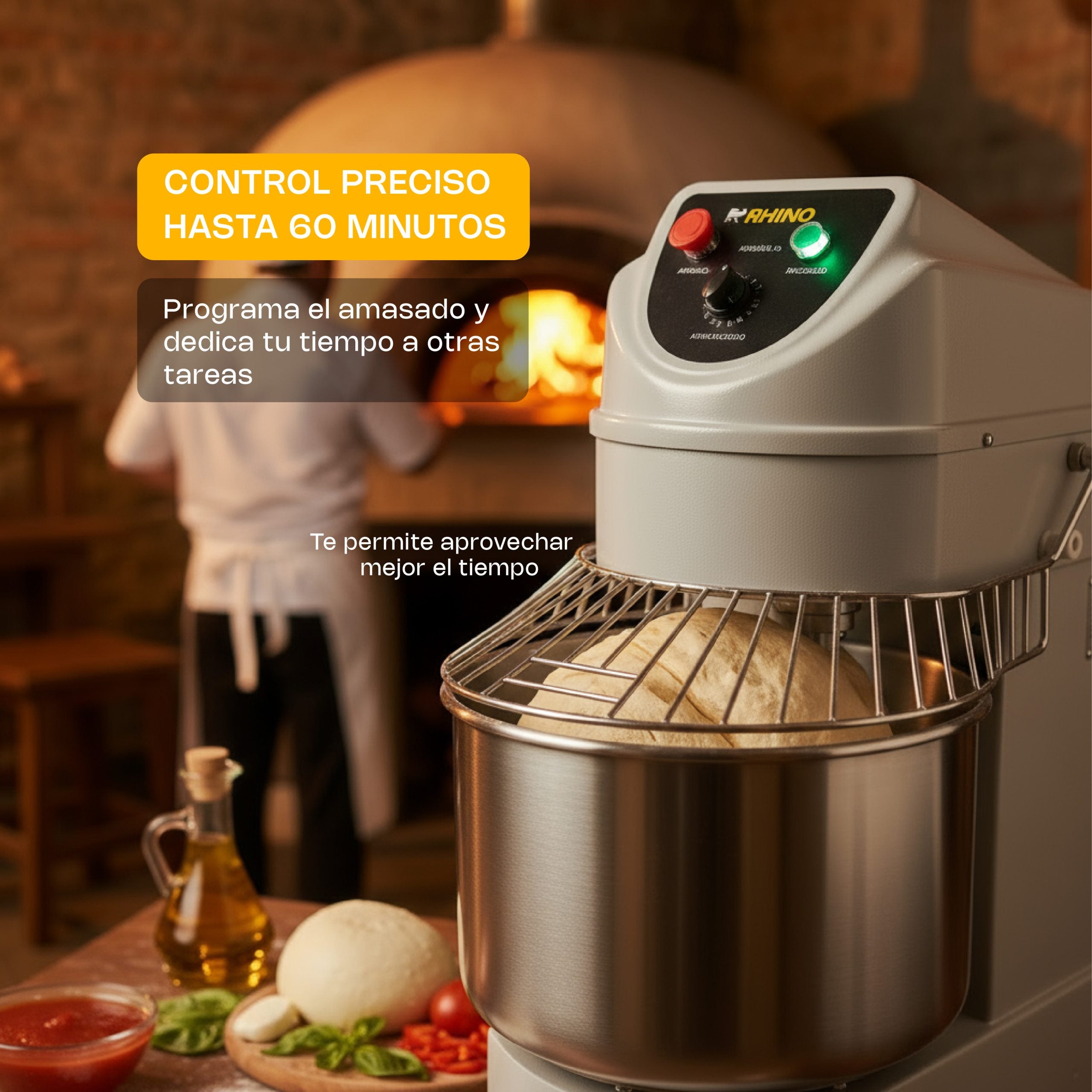 Amasadora de Espiral 30L / 13kg Harina Doble Acción 1,500W Monofásica Rhino AMASA-30