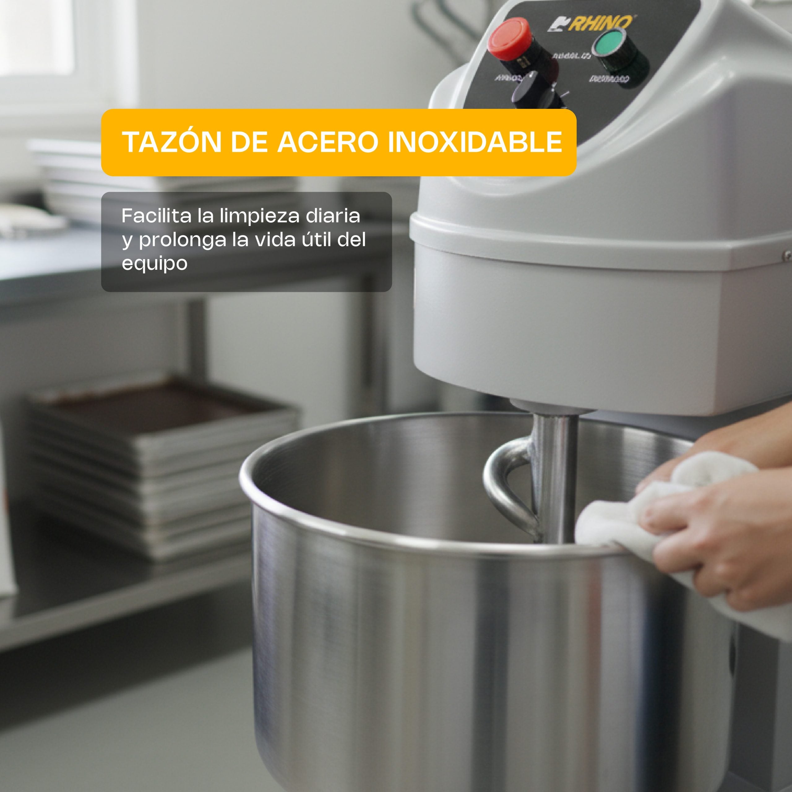 Amasadora de Espiral 30L / 13kg Harina Doble Acción 1,500W Monofásica Rhino AMASA-30
