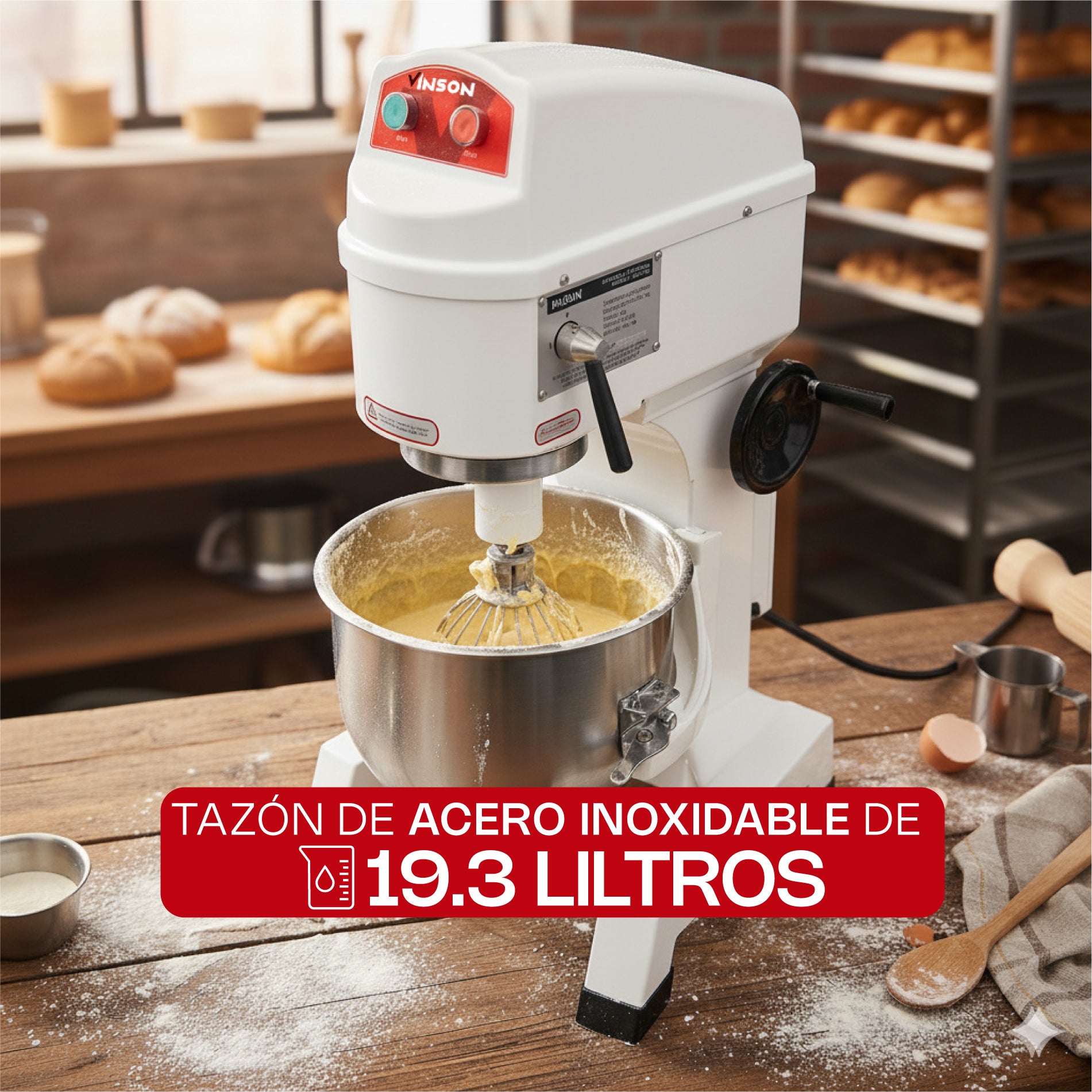 Batidora Planetaria Profesional de 20 Litros con 3 Velocidades y Accesorios Vinson BAVIN-20
