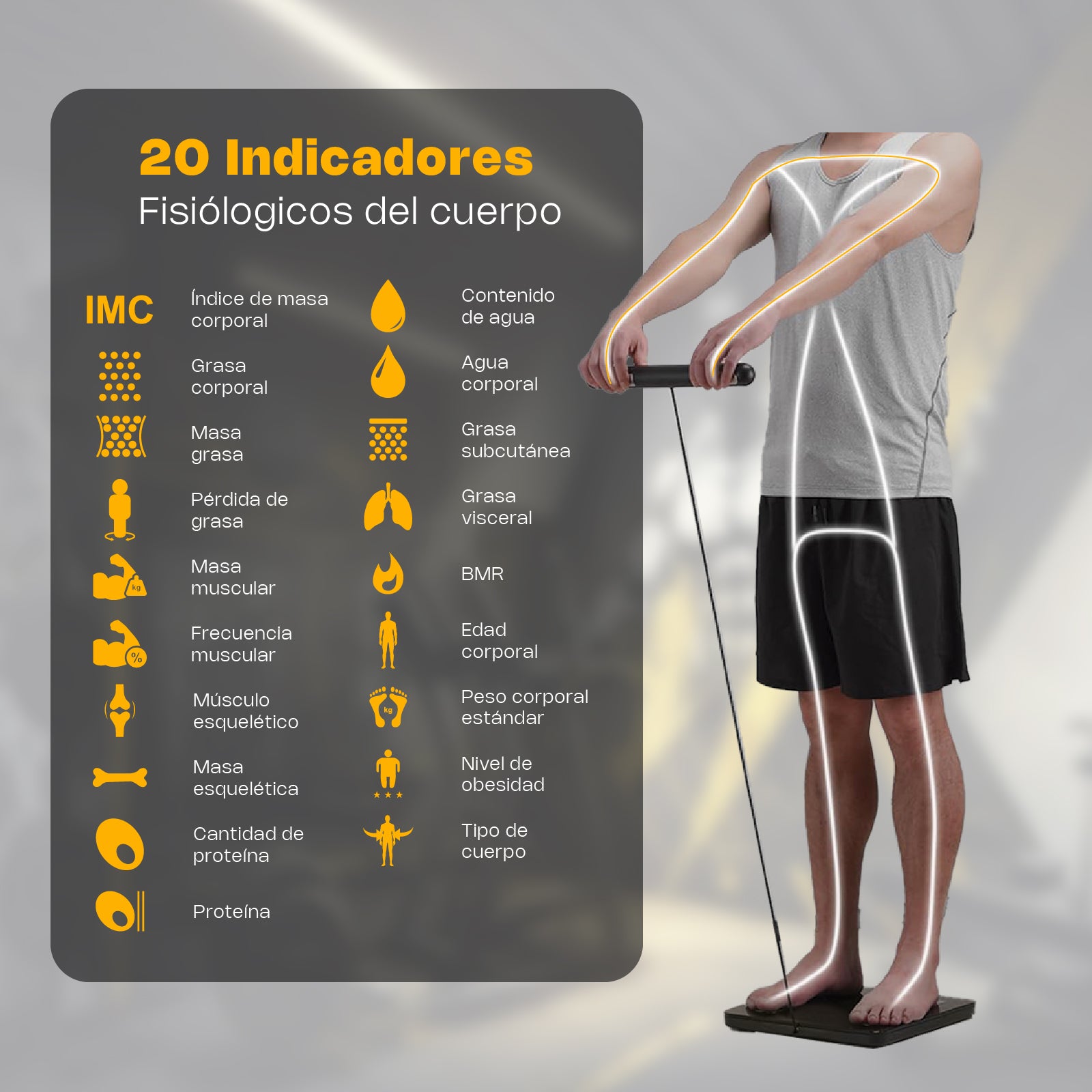 Báscula Inteligente de Pesaje Corporal de 180 kg con 8 Electrodos y Bluetooth Rhino BIOPI-180