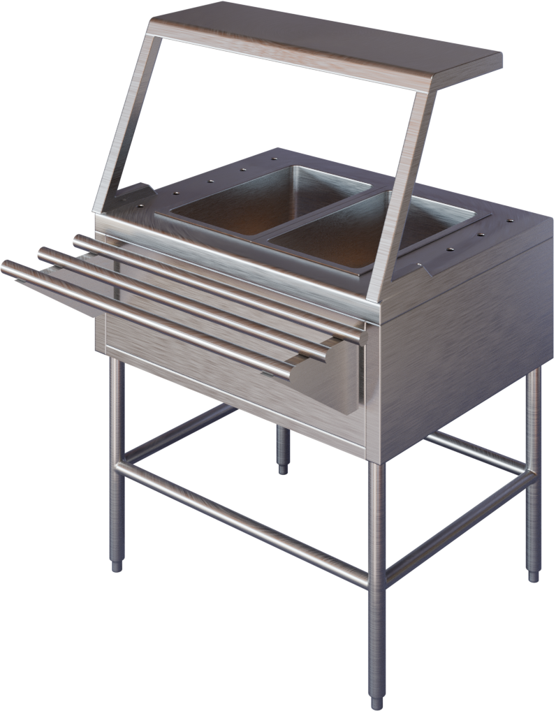 BAÑO MARIA TIPO SANITARIO CON REPISA DESLIZADORA TUBULAR Y REPISA CUBRE ESTORNUDOS DE 2GN