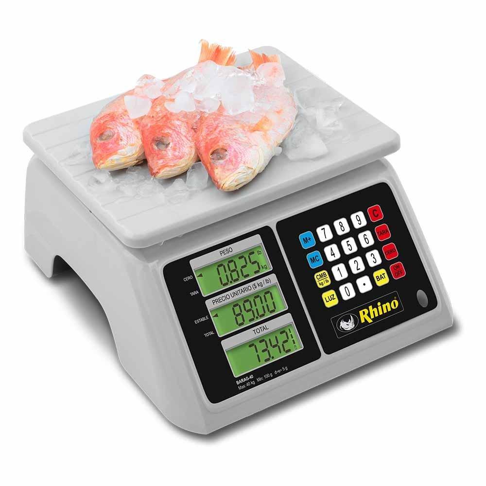 Báscula De Mostrador Rhino Barag-40 Digital Contra Agua Abarrotes Recargable 40 Kg