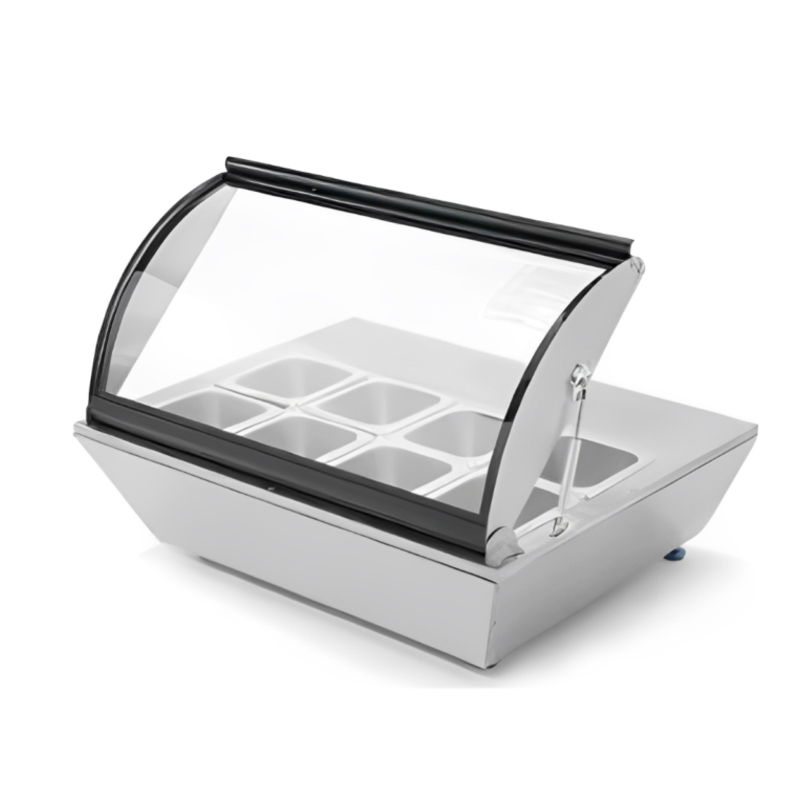 Vitrina caliente eléctrica de 8 insertos de sobre mesa con tapa Migsa Modelo RTR-67L