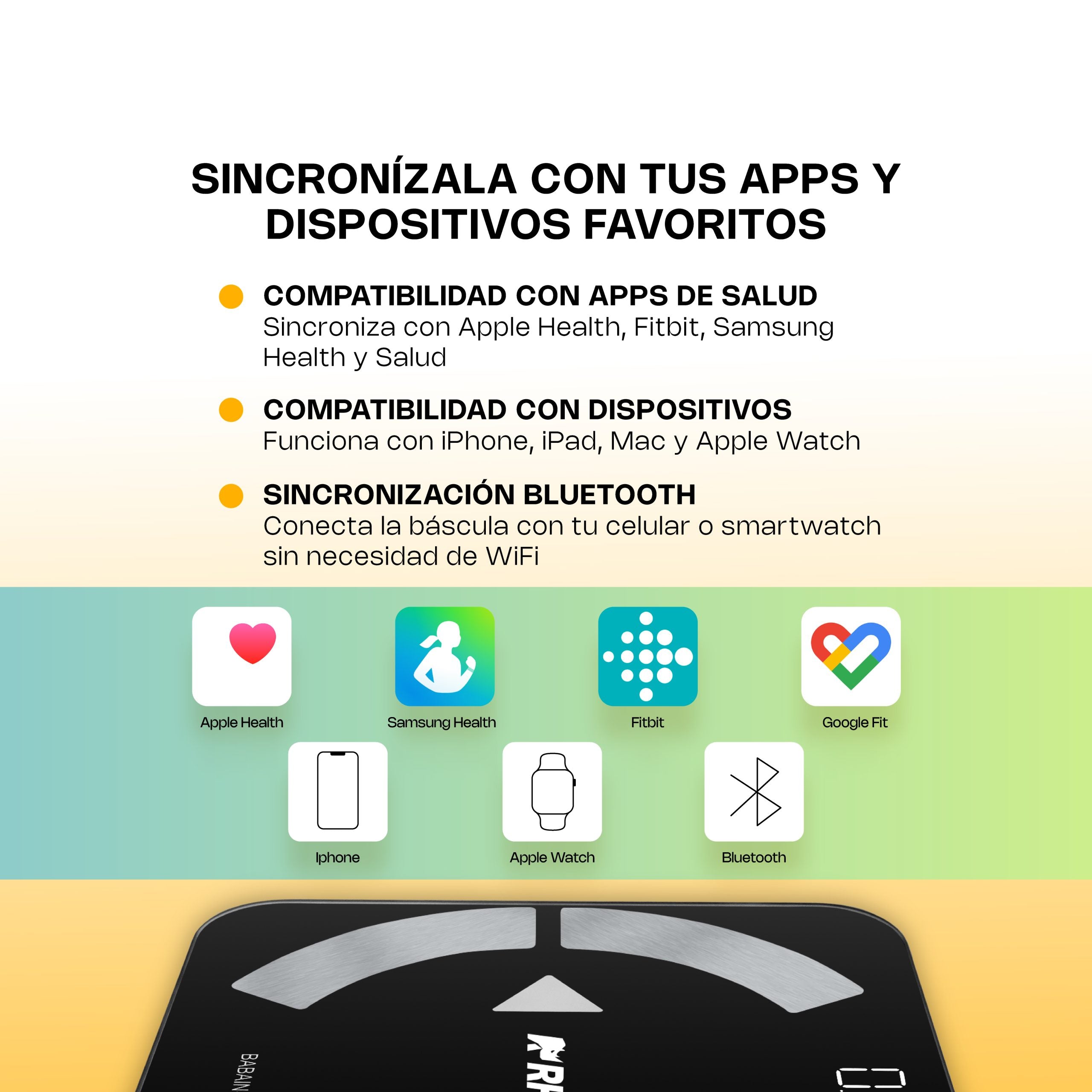 Báscula Inteligente para Peso Corporal de 180 kg con Bluetooth y Pantalla LED 8pz Rhino BABAIN-180NG