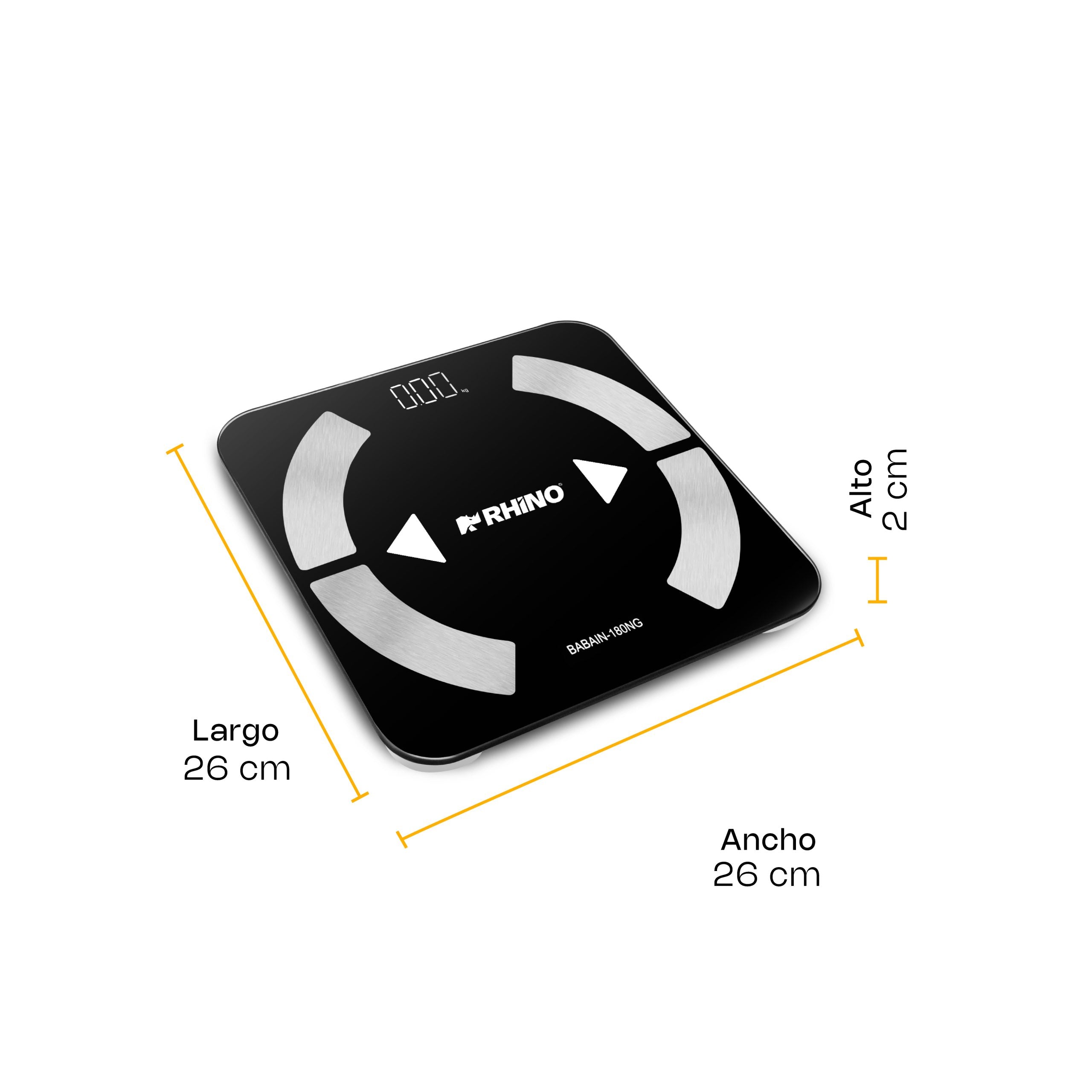 Báscula Inteligente para Peso Corporal de 180 kg con Bluetooth y Pantalla LED 8pz Rhino BABAIN-180NG