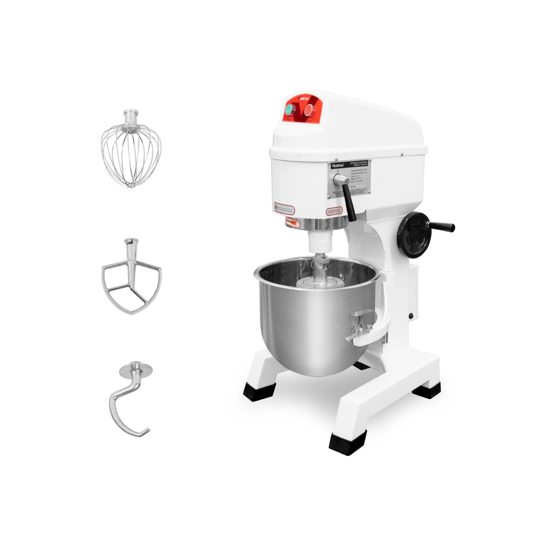 Batidora Planetaria Profesional de 20 Litros con 3 Velocidades y Accesorios Vinson BAVIN-20