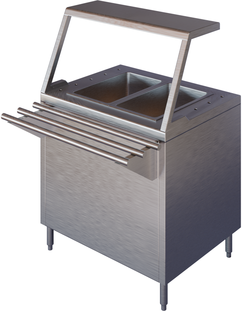 BAÑO MARIA TIPO GABINETE CON REPISA DESLIZADORA TUBULAR Y REPISA CUBRE ESTORNUDOS DE 2GN