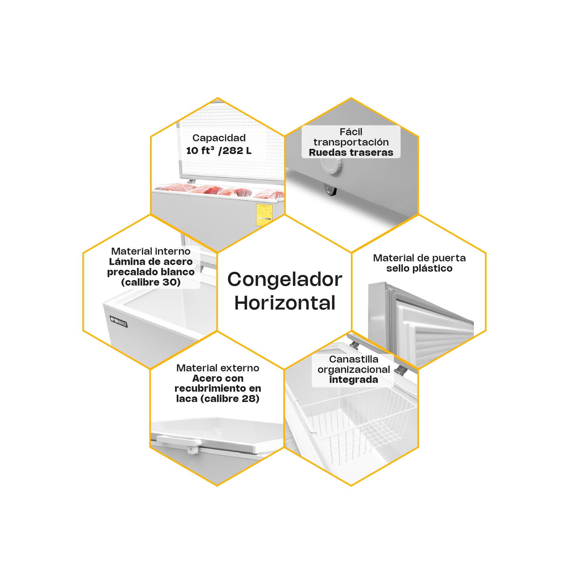 Congelador Horizontal Comercial Dual de 10 ft³ con Sistema de 4 Paredes Rhino CONGECO-10
