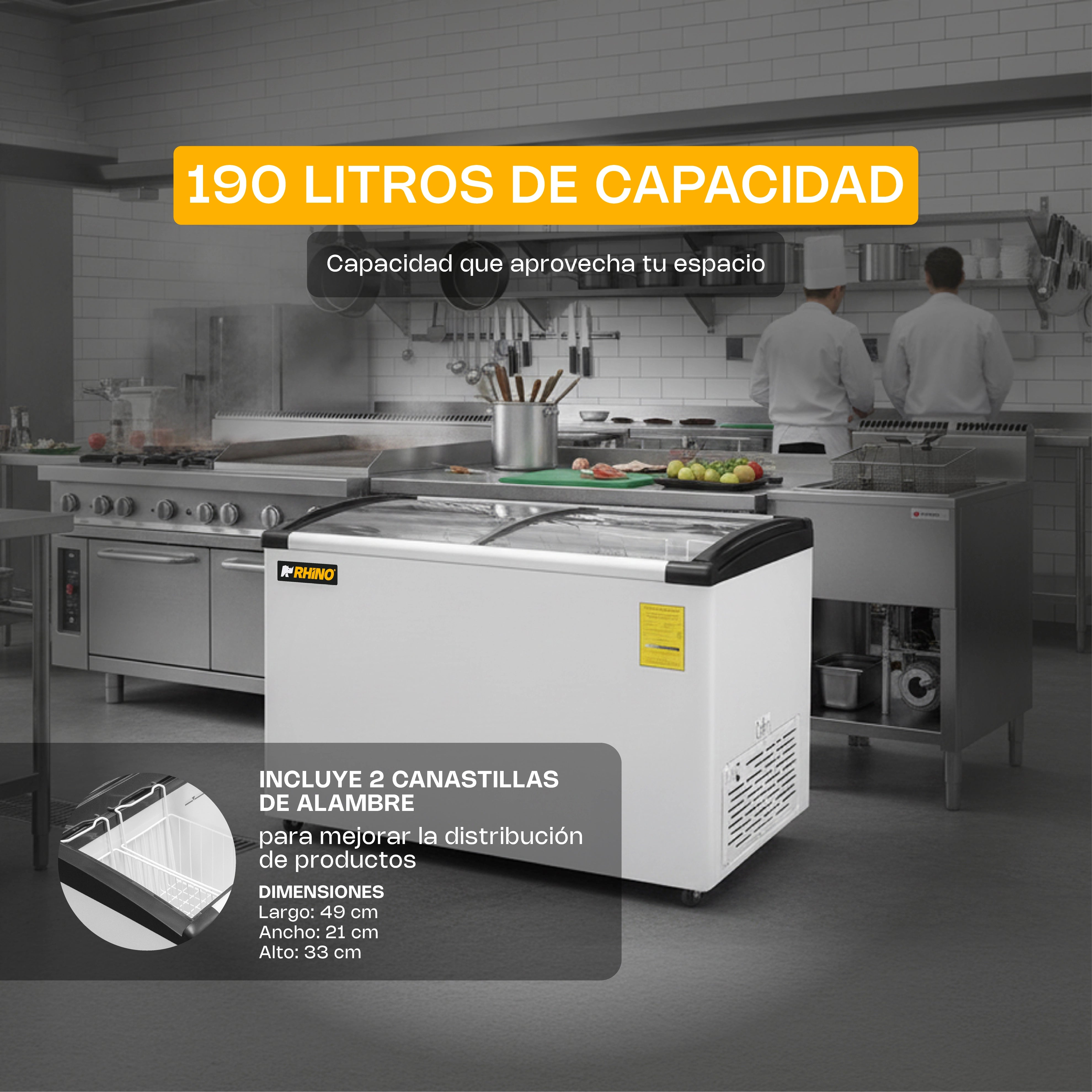 Congelador Tapa de Cristal Curva 7 Pies RHINO CONGECRI-7C
