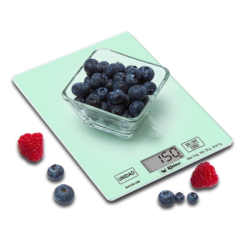 Básculas Para Cocina Rhino Electrónica Vidrio Templado 5 Kg 12pz BACRI-5M