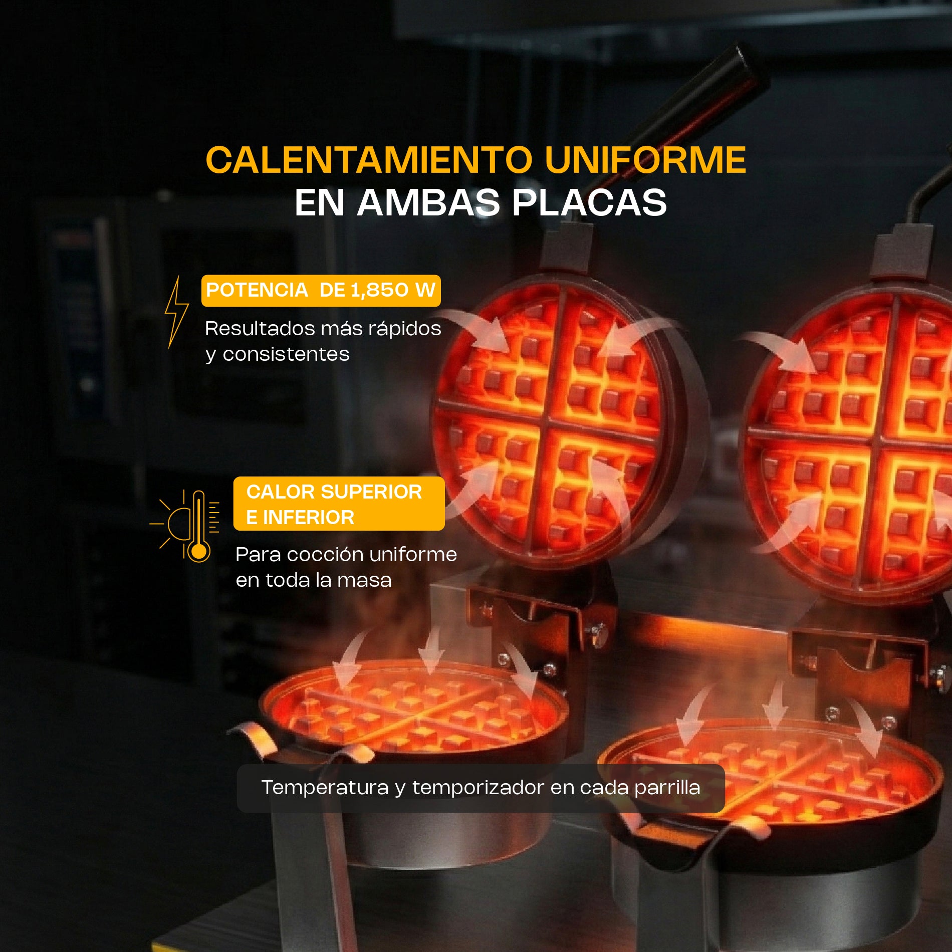 Waflera Belga Giratoria Doble 1,850 W RHINO WABE-2400