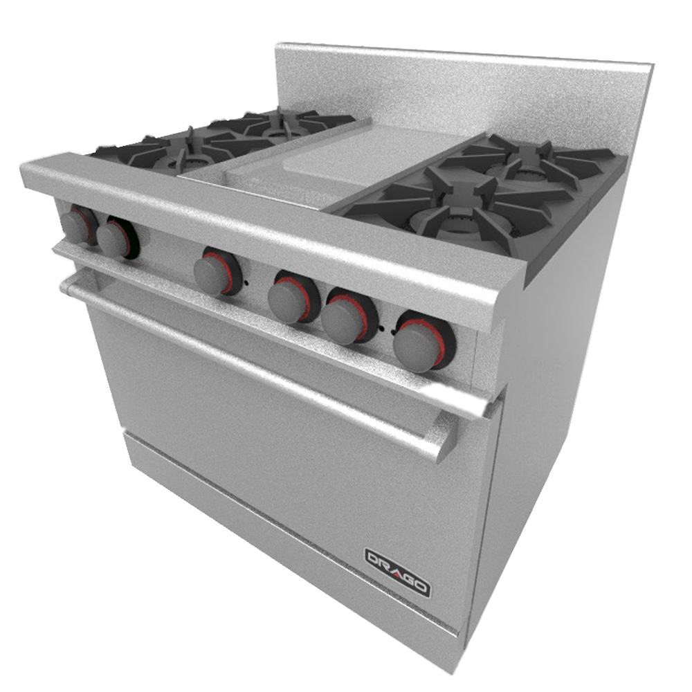 Estufa con 4 quemadores, horno  y plancha Marca Drago Modelo CG-41P freeshipping - Innova FoodService